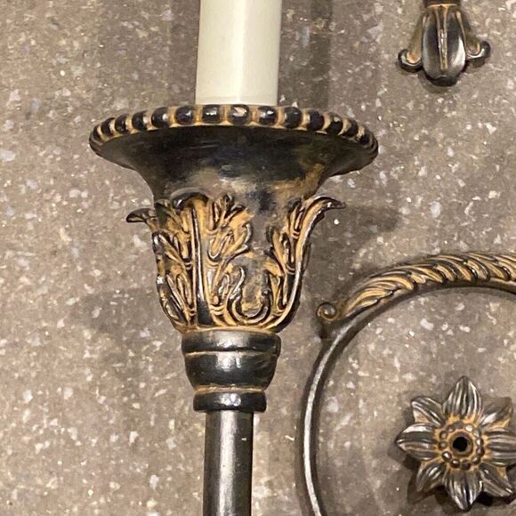 Antique Early 1900s  Neoclassical Style Wall Sconce Intricate Mixed Metal - Picture 4 of 9